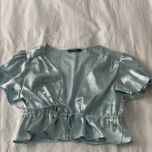 SHEIN Chinese Floral Jacquard Front Tie Satin Top